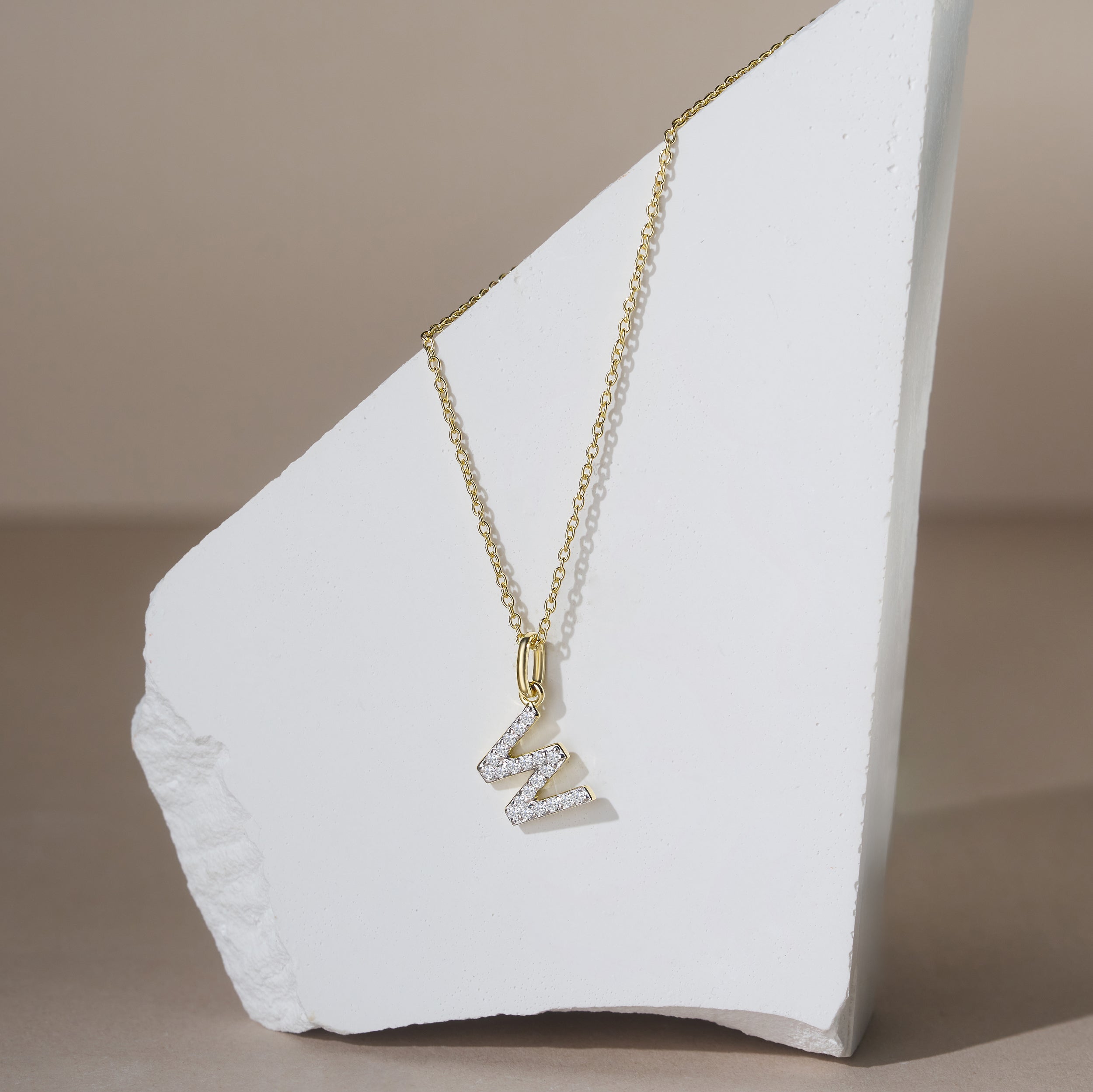 Love Letter Initial W Lab Diamond Necklace set in 18K Gold Vermeil